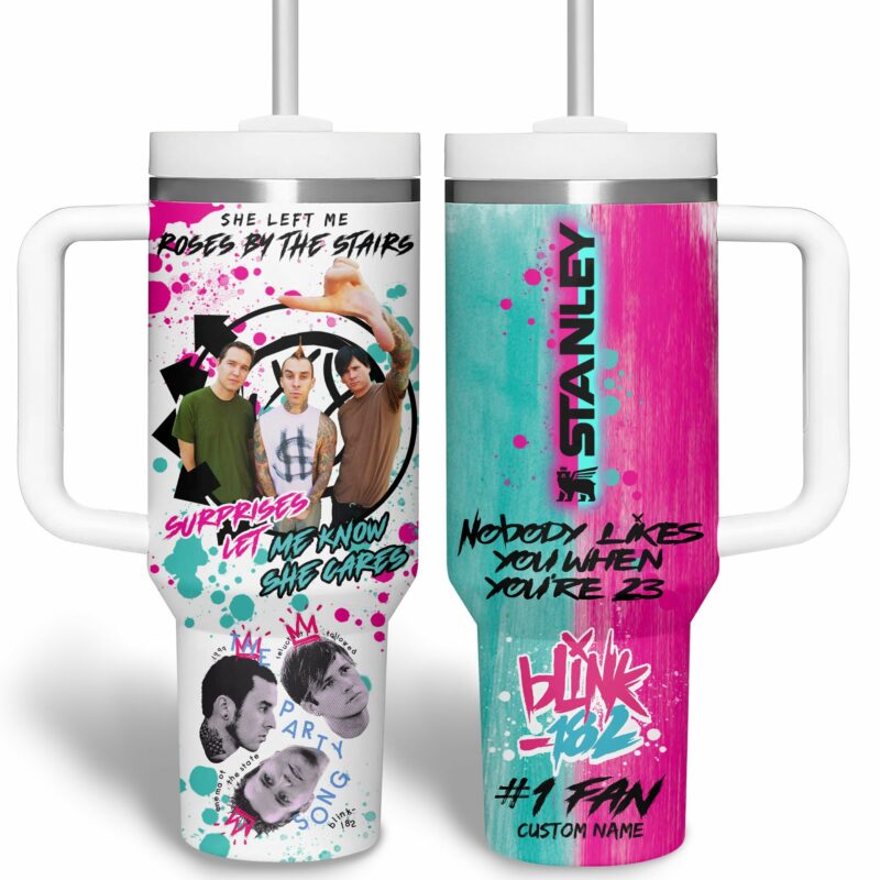 Blink-182 Music Custom Stanley Quencher 40oz Stainless Steel Tumbler With Handle - Threewoofs - Image 3