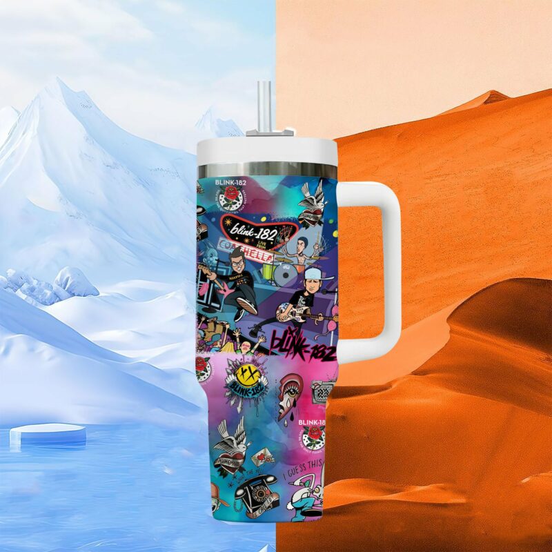 Blink-182 Music Custom Stanley Quencher 40oz Stainless Steel Tumbler With Handle - Threewoofs