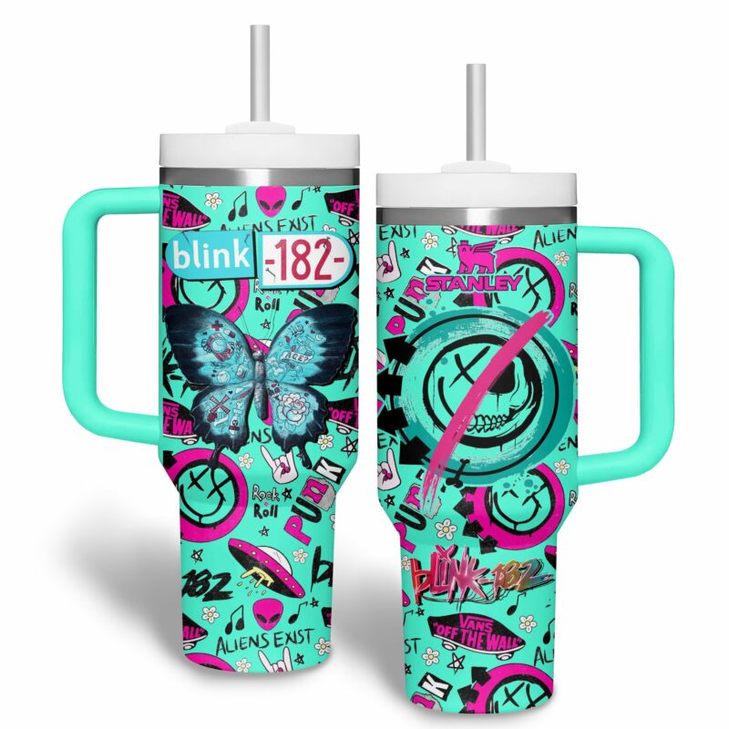 Blink-182 Music Custom Stanley Quencher 40oz Stainless Steel Tumbler With Handle - Threewoofs - Image 3