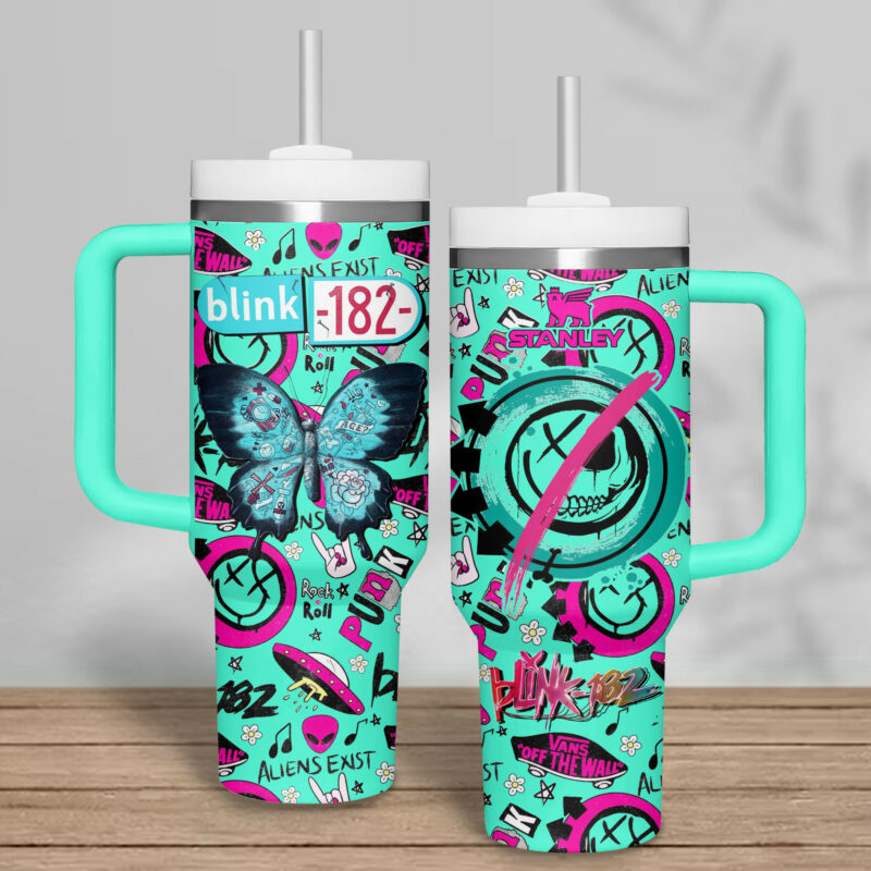 Blink-182 Music Custom Stanley Quencher 40oz Stainless Steel Tumbler With Handle - Threewoofs - Image 4