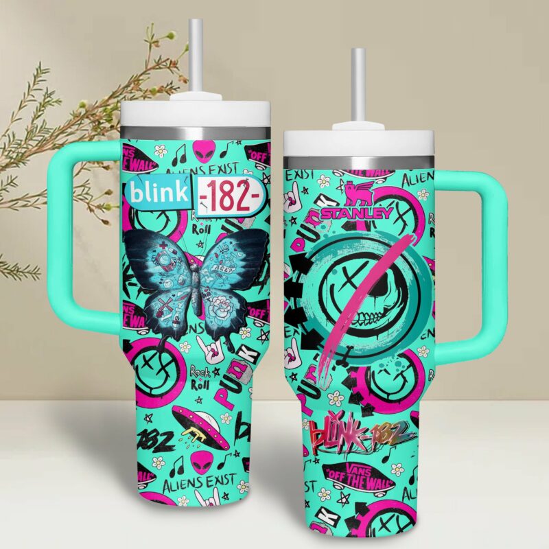 Blink-182 Music Custom Stanley Quencher 40oz Stainless Steel Tumbler With Handle - Threewoofs - Image 2