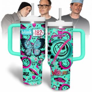 Blink-182 Music Custom Stanley Quencher 40oz Stainless Steel Tumbler With Handle - Threewoofs
