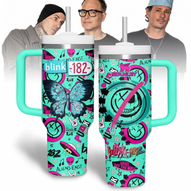 Blink-182 Music Custom Stanley Quencher 40oz Stainless Steel Tumbler With Handle - Threewoofs
