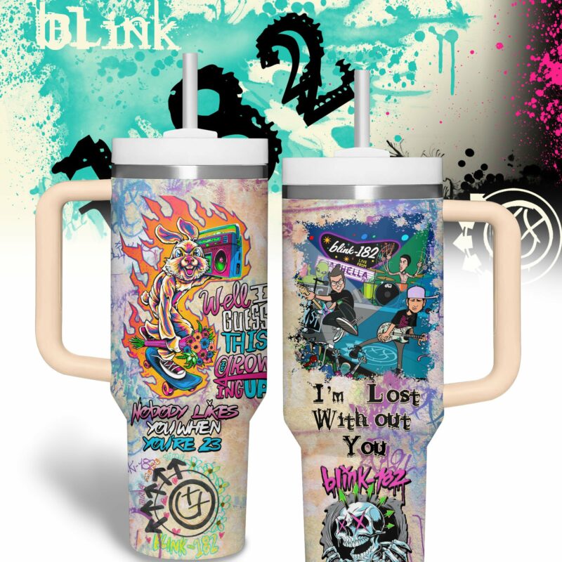 Blink-182 Music Custom Stanley Quencher 40oz Stainless Steel Tumbler With Handle - Threewoofs