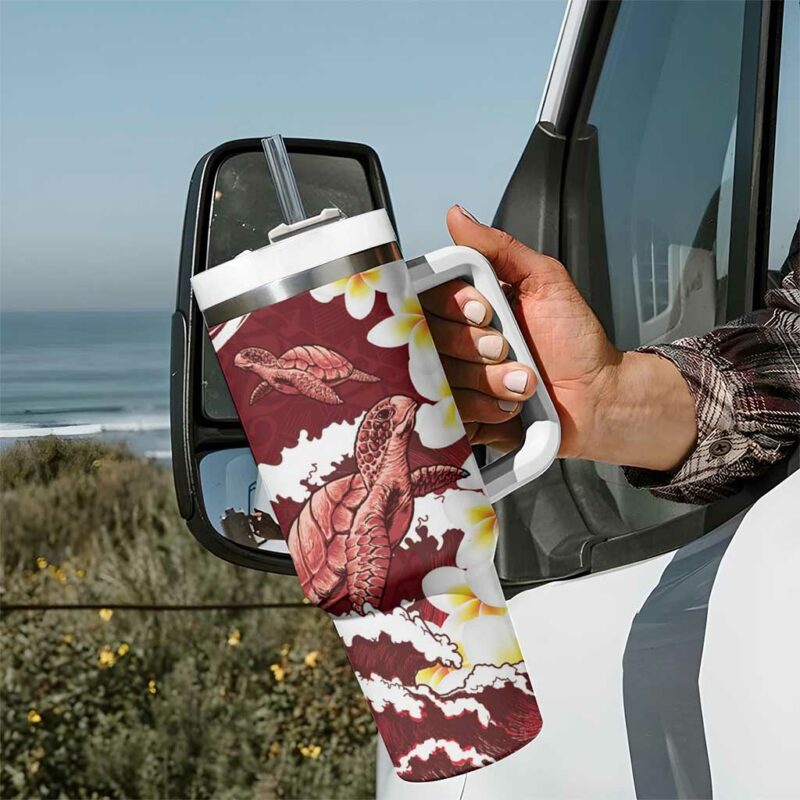 Blood Gold Polynesia Polynesian Frangipani With Sea Turtles Custom Stanley Quencher 40oz Stainless Steel Tumbler With Handle - Threewoofs - Image 7
