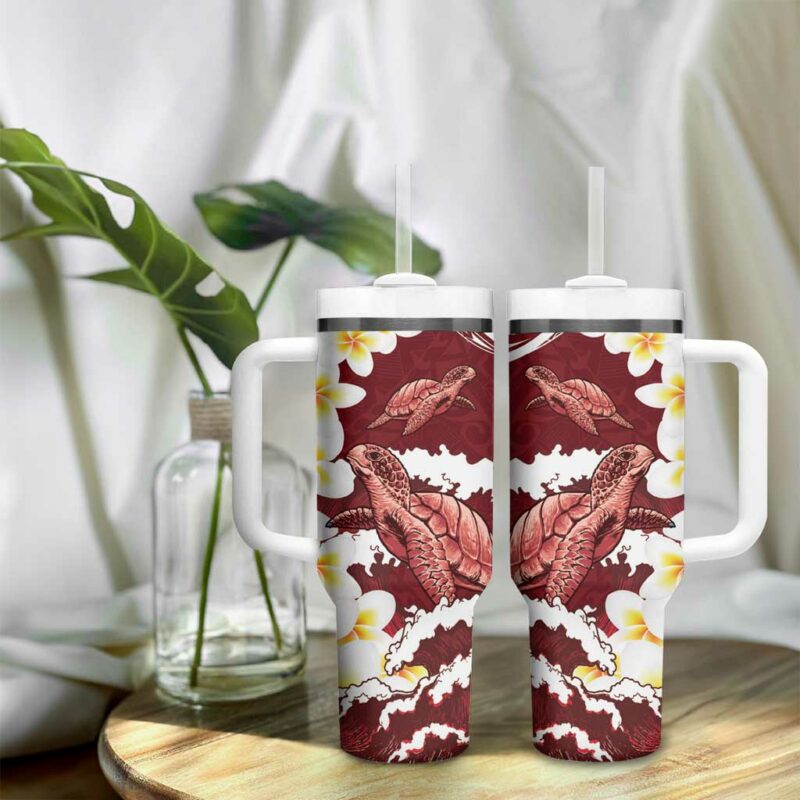 Blood Gold Polynesia Polynesian Frangipani With Sea Turtles Custom Stanley Quencher 40oz Stainless Steel Tumbler With Handle - Threewoofs - Image 9