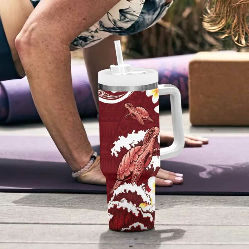Blood Gold Polynesia Polynesian Frangipani With Sea Turtles Custom Stanley Quencher 40oz Stainless Steel Tumbler With Handle - Threewoofs - Image 6