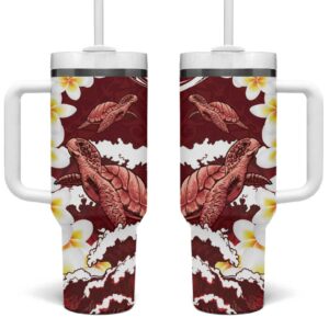 Blood Gold Polynesia Polynesian Frangipani With Sea Turtles Custom Stanley Quencher 40oz Stainless Steel Tumbler With Handle - Threewoofs