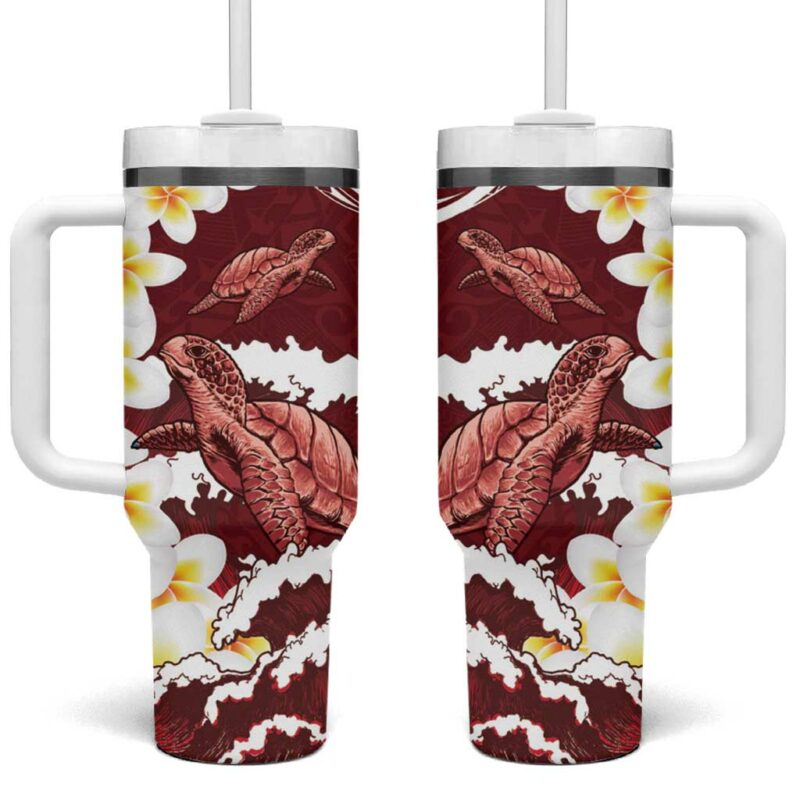 Blood Gold Polynesia Polynesian Frangipani With Sea Turtles Custom Stanley Quencher 40oz Stainless Steel Tumbler With Handle - Threewoofs