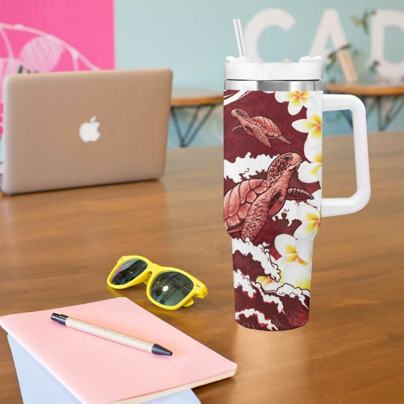Blood Gold Polynesia Polynesian Frangipani With Sea Turtles Custom Stanley Quencher 40oz Stainless Steel Tumbler With Handle - Threewoofs - Image 5