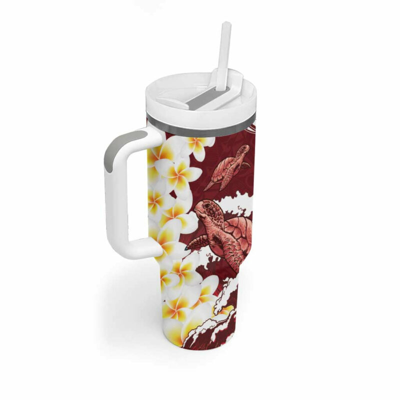 Blood Gold Polynesia Polynesian Frangipani With Sea Turtles Custom Stanley Quencher 40oz Stainless Steel Tumbler With Handle - Threewoofs - Image 2
