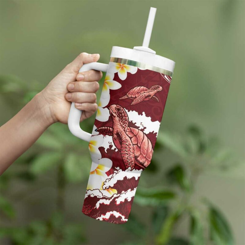 Blood Gold Polynesia Polynesian Frangipani With Sea Turtles Custom Stanley Quencher 40oz Stainless Steel Tumbler With Handle - Threewoofs - Image 3
