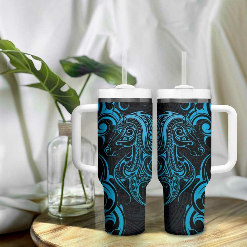 Blue Aoteara Horse Racing NZ Maori Custom Stanley Quencher 40oz Stainless Steel Tumbler With Handle - Threewoofs - Image 9