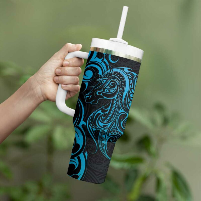 Blue Aoteara Horse Racing NZ Maori Custom Stanley Quencher 40oz Stainless Steel Tumbler With Handle - Threewoofs - Image 3