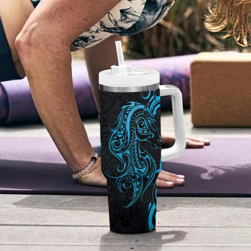 Blue Aoteara Horse Racing NZ Maori Custom Stanley Quencher 40oz Stainless Steel Tumbler With Handle - Threewoofs - Image 6