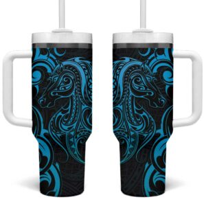 Blue Aoteara Horse Racing NZ Maori Custom Stanley Quencher 40oz Stainless Steel Tumbler With Handle - Threewoofs