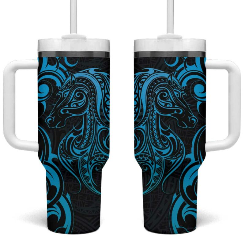 Blue Aoteara Horse Racing NZ Maori Custom Stanley Quencher 40oz Stainless Steel Tumbler With Handle - Threewoofs