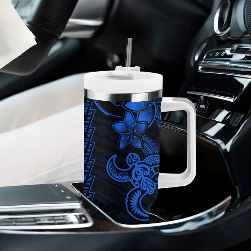 Blue Hawaiian Kakau Turtle Polynesian Tribal Custom Stanley Quencher 40oz Stainless Steel Tumbler With Handle - Threewoofs - Image 8