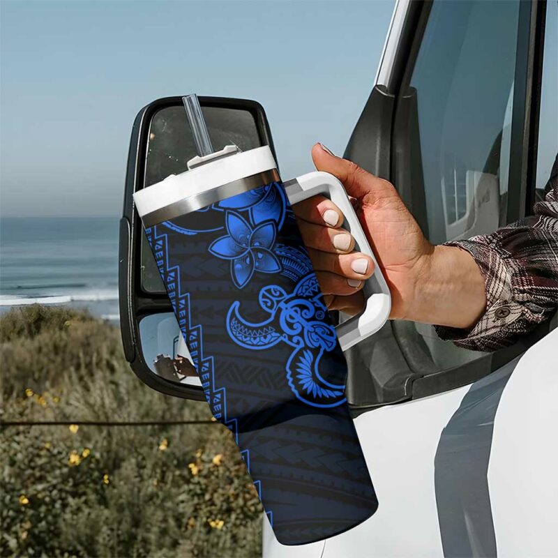 Blue Hawaiian Kakau Turtle Polynesian Tribal Custom Stanley Quencher 40oz Stainless Steel Tumbler With Handle - Threewoofs - Image 7