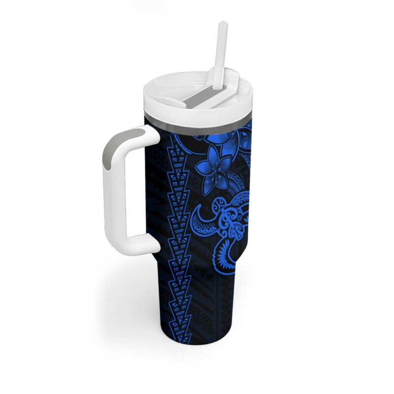 Blue Hawaiian Kakau Turtle Polynesian Tribal Custom Stanley Quencher 40oz Stainless Steel Tumbler With Handle - Threewoofs - Image 2
