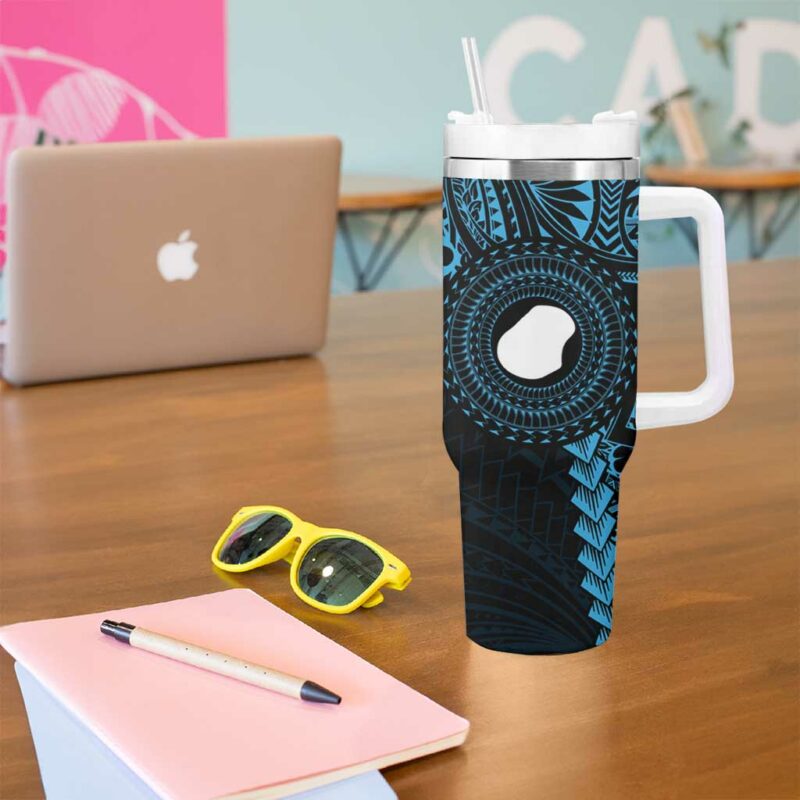 Blue Nauru Naoero Map With Polynesian Tropical Flowers Custom Stanley Quencher 40oz Stainless Steel Tumbler With Handle - Threewoofs - Image 5