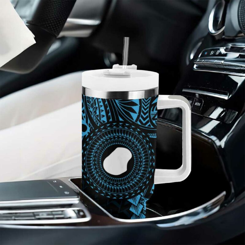 Blue Nauru Naoero Map With Polynesian Tropical Flowers Custom Stanley Quencher 40oz Stainless Steel Tumbler With Handle - Threewoofs - Image 8
