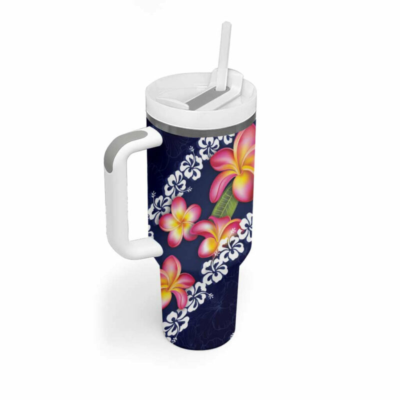 Blue Polynesia Plumeria With Hibiscus Tropical Custom Stanley Quencher 40oz Stainless Steel Tumbler With Handle - Threewoofs - Image 2