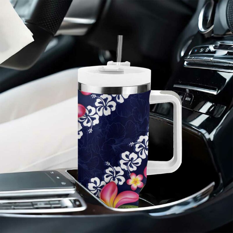 Blue Polynesia Plumeria With Hibiscus Tropical Custom Stanley Quencher 40oz Stainless Steel Tumbler With Handle - Threewoofs - Image 8