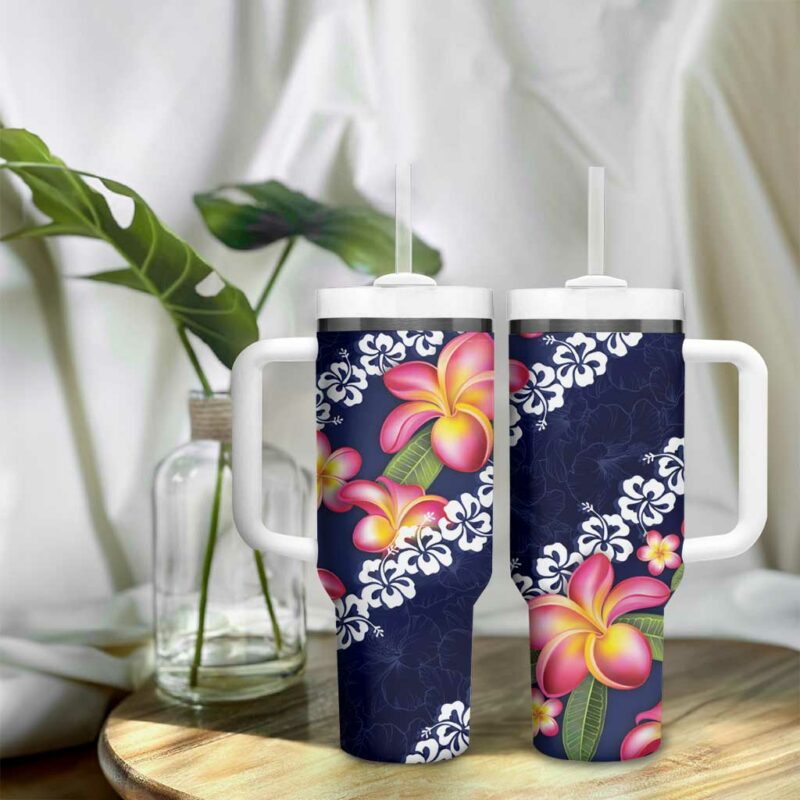 Blue Polynesia Plumeria With Hibiscus Tropical Custom Stanley Quencher 40oz Stainless Steel Tumbler With Handle - Threewoofs - Image 9
