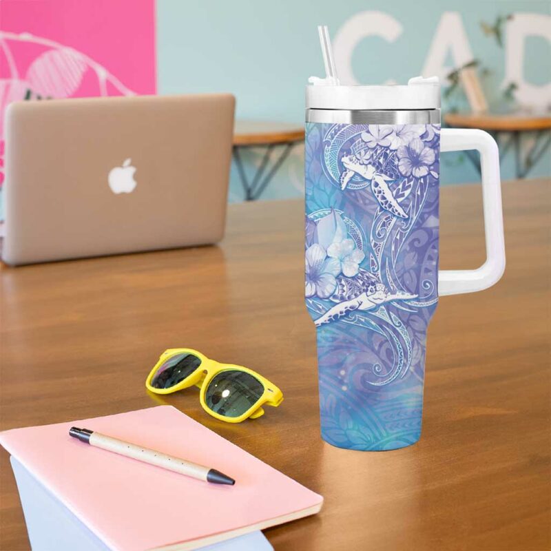 Blue Sea Turtle Heart Love Custom Stanley Quencher 40oz Stainless Steel Tumbler With Handle - Threewoofs - Image 5