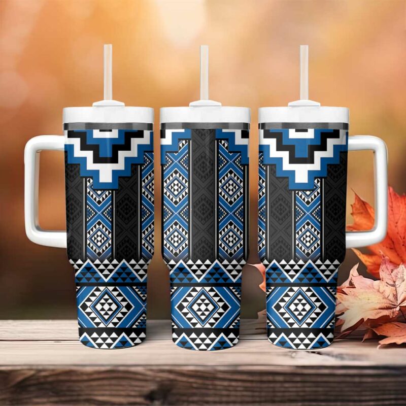 Blue Taniko Aotearoa Niho Taniwha Mix Poutama Custom Stanley Quencher 40oz Stainless Steel Tumbler With Handle - Threewoofs - Image 4
