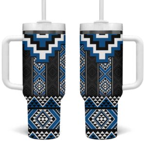 Blue Taniko Aotearoa Niho Taniwha Mix Poutama Custom Stanley Quencher 40oz Stainless Steel Tumbler With Handle - Threewoofs