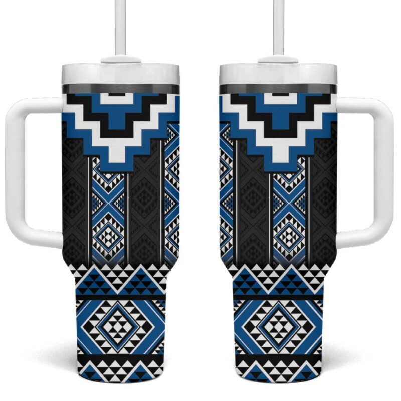 Blue Taniko Aotearoa Niho Taniwha Mix Poutama Custom Stanley Quencher 40oz Stainless Steel Tumbler With Handle - Threewoofs