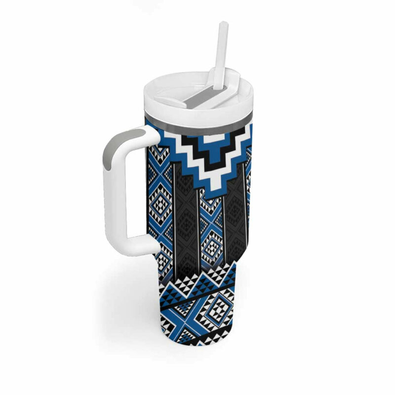 Blue Taniko Aotearoa Niho Taniwha Mix Poutama Custom Stanley Quencher 40oz Stainless Steel Tumbler With Handle - Threewoofs - Image 2