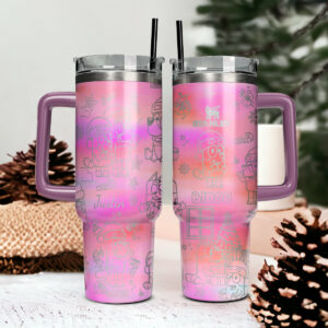 Bluey And Bingo Cartoon Custom Stanley Quencher 40oz Stainless Steel Tumbler With Handle - Threewoofs
