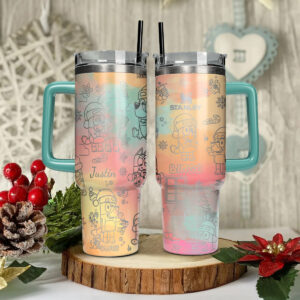 Bluey And Bingo Cartoon Custom Stanley Quencher 40oz Stainless Steel Tumbler With Handle - Threewoofs