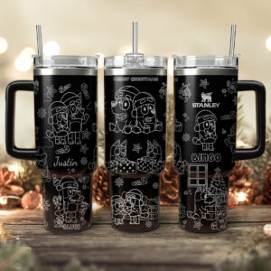Bluey And Bingo Cartoon Custom Stanley Quencher 40oz Stainless Steel Tumbler With Handle - Threewoofs