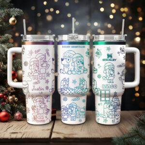 Bluey And Bingo Cartoon Custom Stanley Quencher 40oz Stainless Steel Tumbler With Handle - Threewoofs