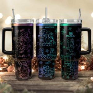 Bluey And Bingo Cartoon Custom Stanley Quencher 40oz Stainless Steel Tumbler With Handle - Threewoofs