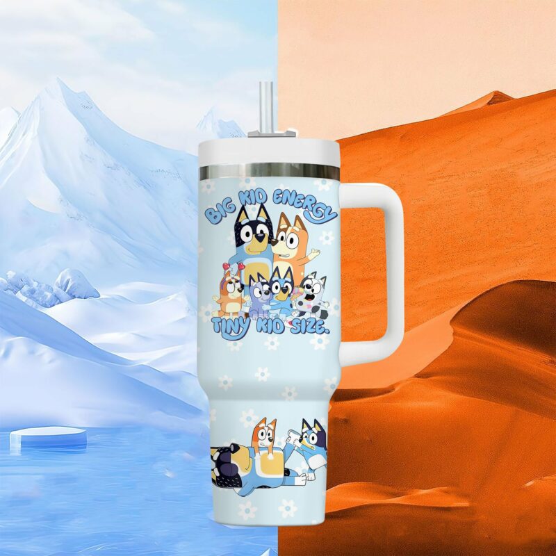 Bluey Cartoon Custom Stanley Quencher 40oz Stainless Steel Tumbler With Handle - Threewoofs - Image 3