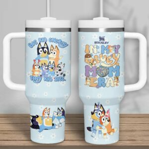 Bluey Cartoon Custom Stanley Quencher 40oz Stainless Steel Tumbler With Handle - Threewoofs