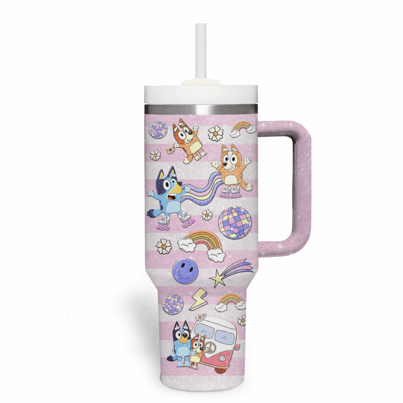 Bluey Cartoon Custom Stanley Quencher 40oz Stainless Steel Tumbler With Handle - Threewoofs - Image 3