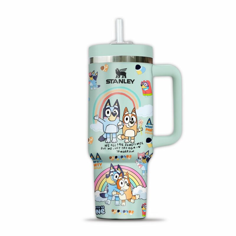 Bluey Cartoon Valentine Custom Stanley Quencher 40oz Stainless Steel Tumbler With Handle - Threewoofs - Image 3