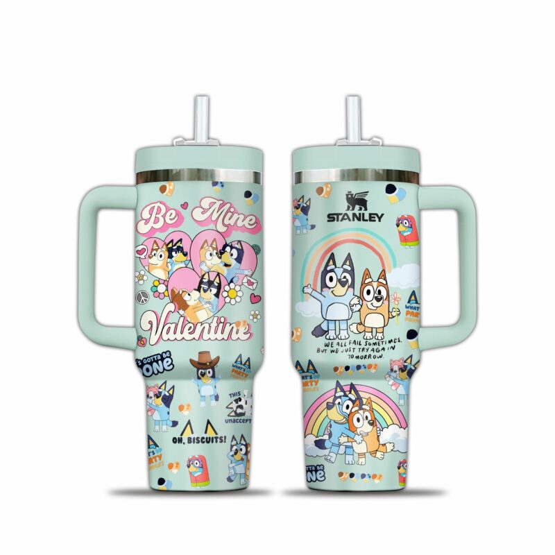 Bluey Cartoon Valentine Custom Stanley Quencher 40oz Stainless Steel Tumbler With Handle - Threewoofs - Image 4
