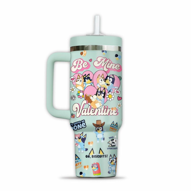Bluey Cartoon Valentine Custom Stanley Quencher 40oz Stainless Steel Tumbler With Handle - Threewoofs - Image 2