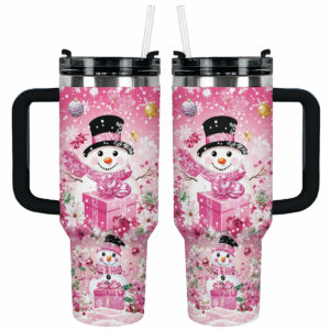 Blushing Snowman Christmas Custom Stanley Quencher 40oz Stainless Steel Tumbler With Handle - Threewoofs