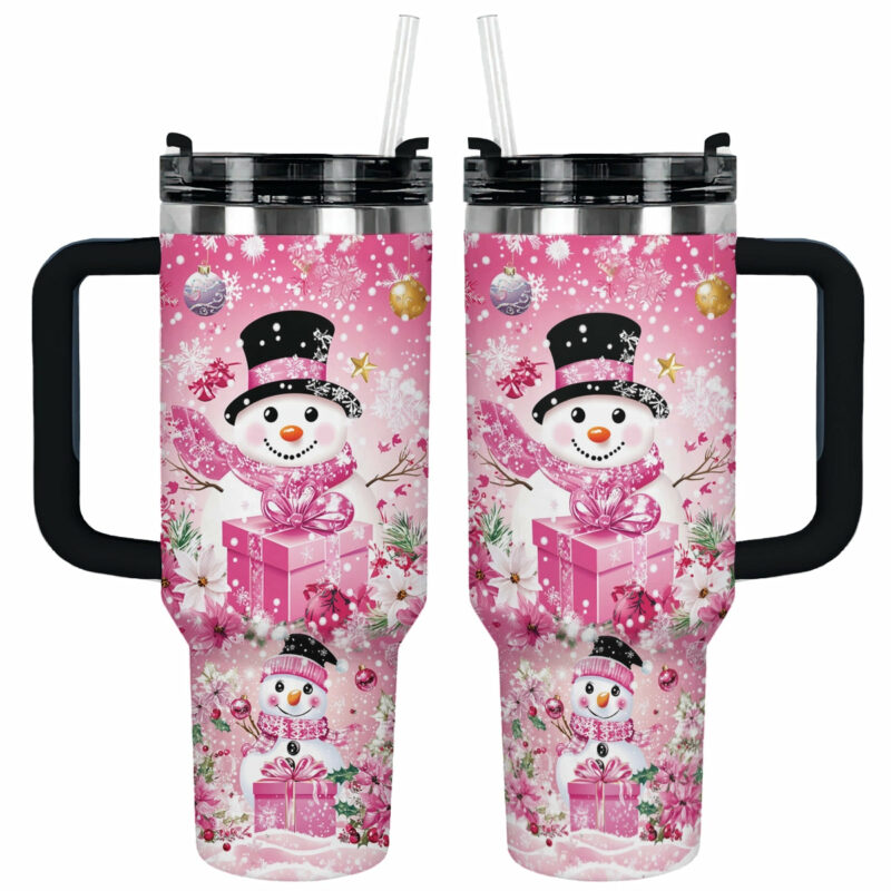 Blushing Snowman Christmas Custom Stanley Quencher 40oz Stainless Steel Tumbler With Handle - Threewoofs