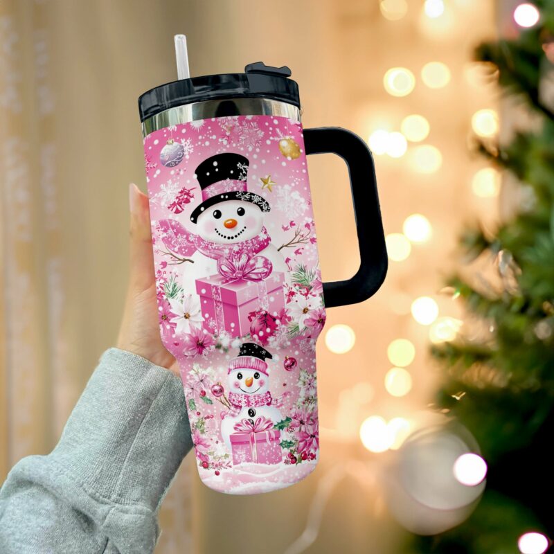 Blushing Snowman Christmas Custom Stanley Quencher 40oz Stainless Steel Tumbler With Handle - Threewoofs - Image 3