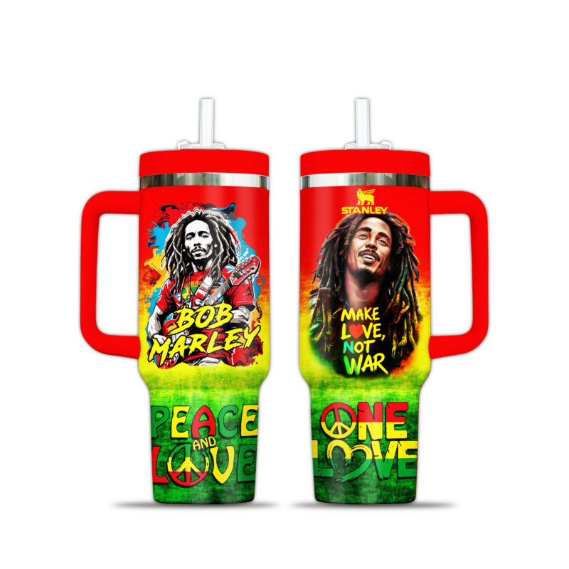 Bob Marley Music Custom Stanley Quencher 40oz Stainless Steel Tumbler With Handle - Threewoofs - Image 4