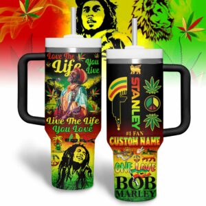 Bob Marley Music Custom Stanley Quencher 40oz Stainless Steel Tumbler With Handle - Threewoofs